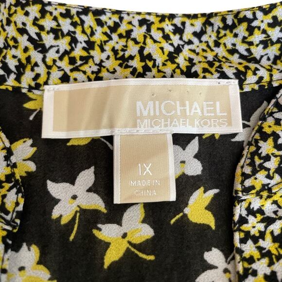 Michael Michael Kors Lillies Split Neck Blouse Black Yellow Sz 1X - Picture 5 of 7